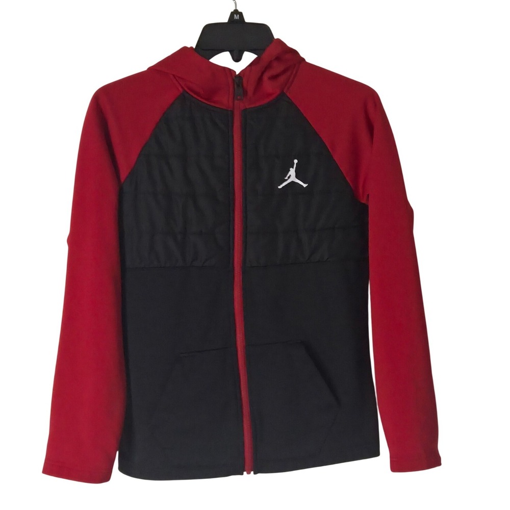 Jordan Full Zip Hoodie Jacket Red Black Active Hooded Sweatshirt Size L Youth